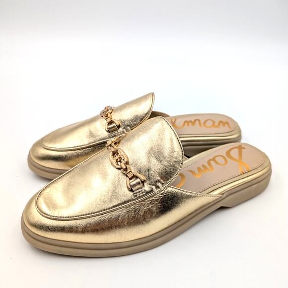 Sam Edelman Kira Slip On Mule Women's Logo Leather Gold Size US7.5M EU38 - Picture 1 of 12